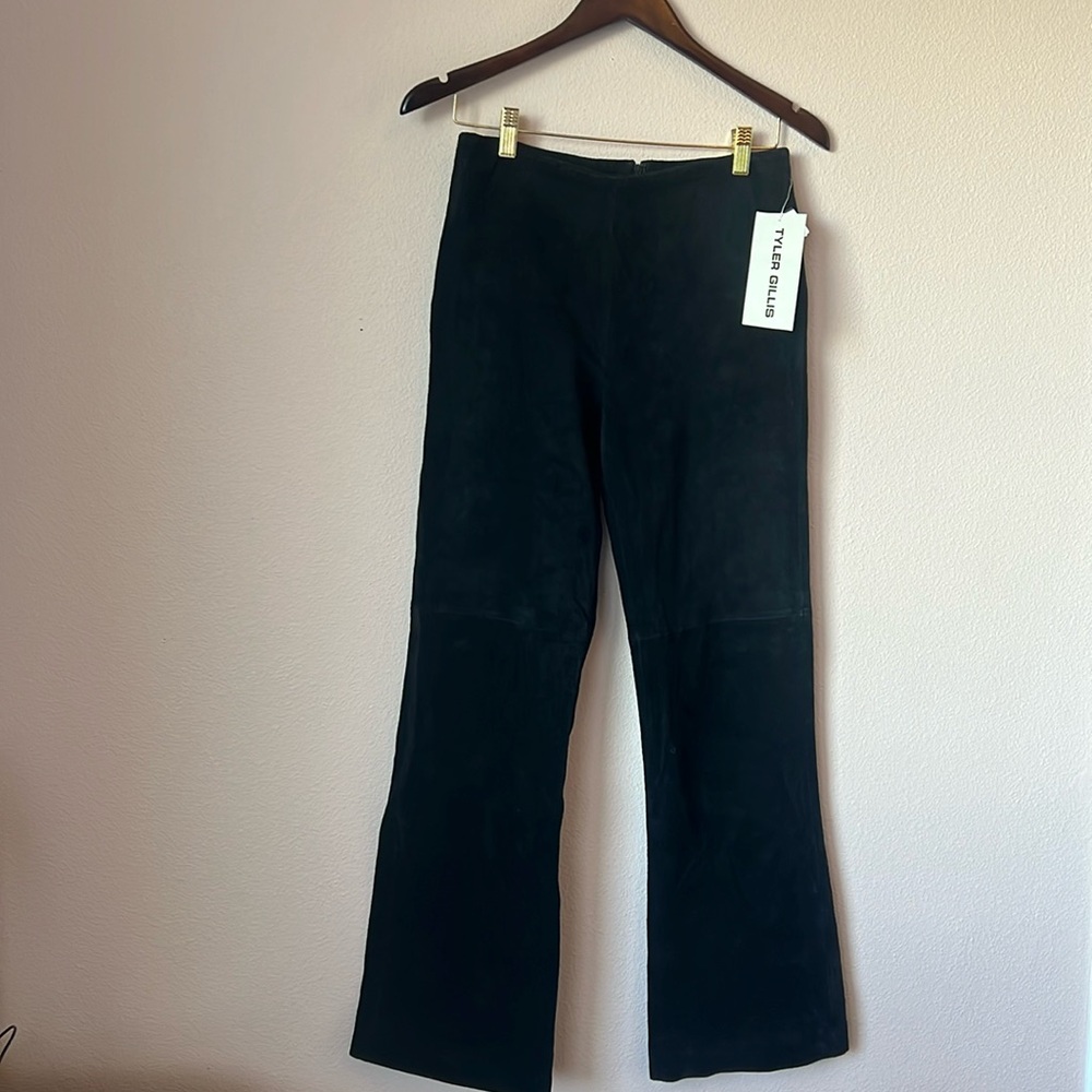 Suede Leather pants Tyler Gillis Size 6, Black, New with tags